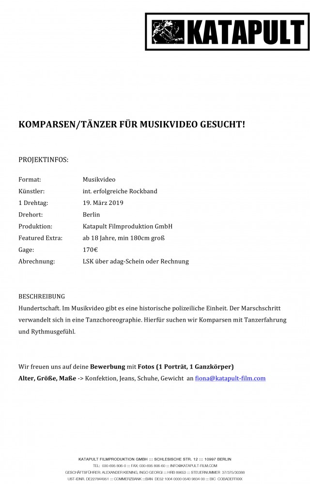 Castinganfrage Tanzer